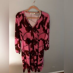 Grace Karin Pink and Brown Floral V-Neck midi Dress